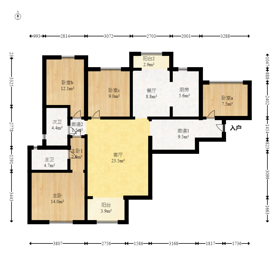 中国铁建梅溪青秀二期  4室2厅2卫   173.00万室内图1
