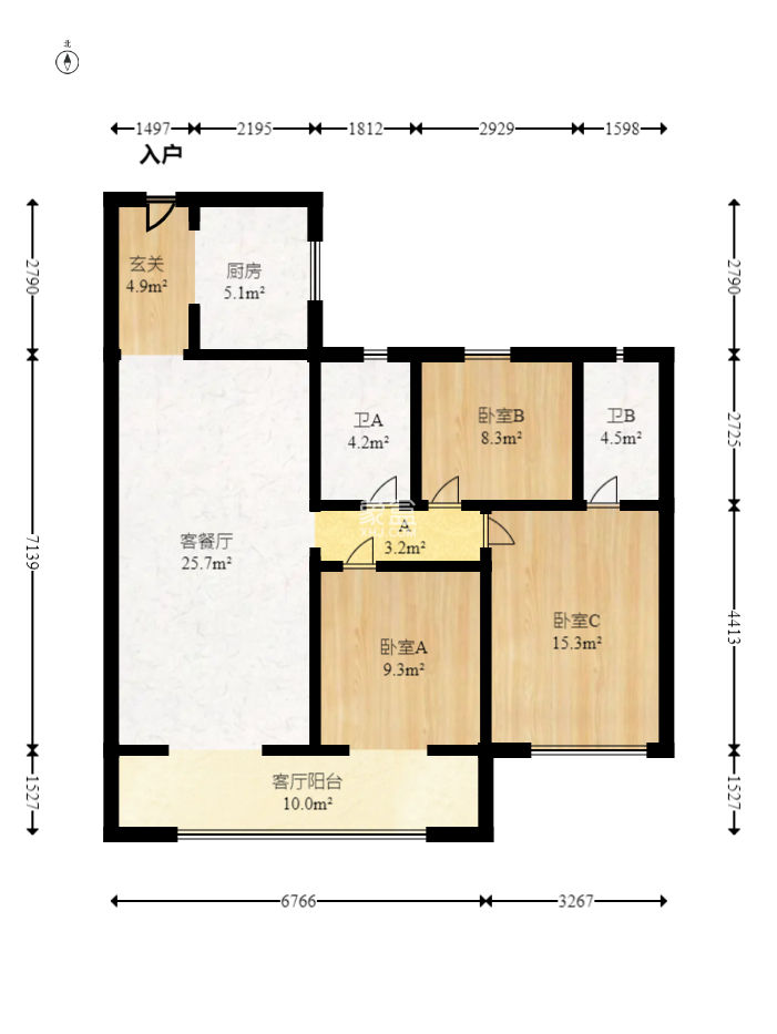 越秀悦湖台  3室2厅2卫   168.00万