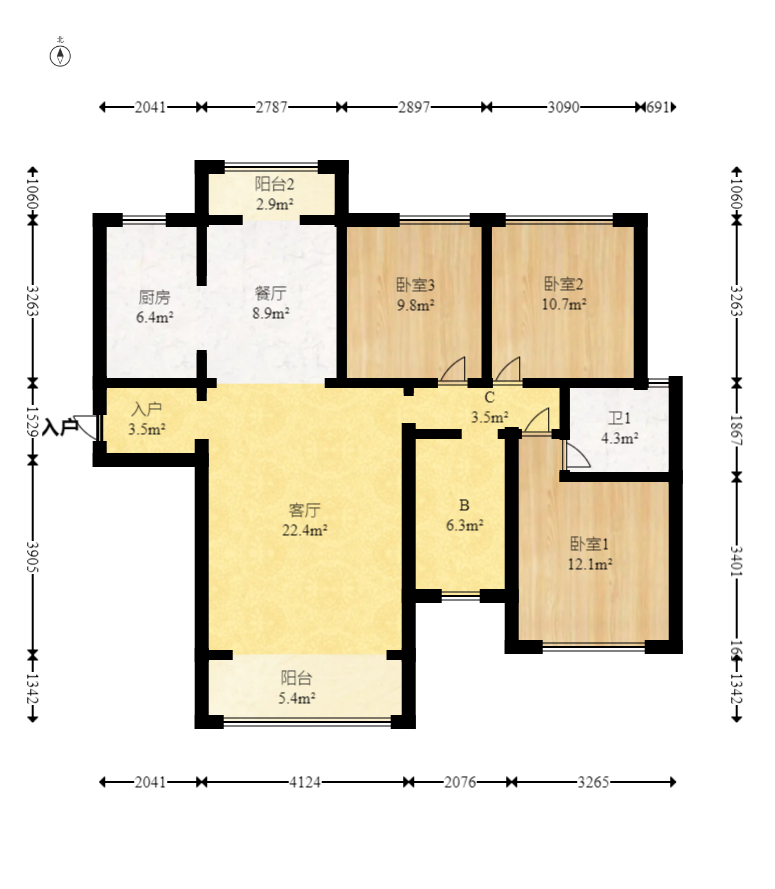 明大佳园  3室2厅2卫   142.50万室内图1