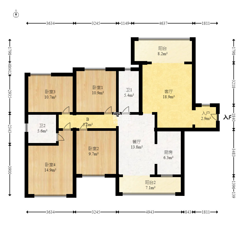 长房东旭国际  4室2厅2卫    136.0万