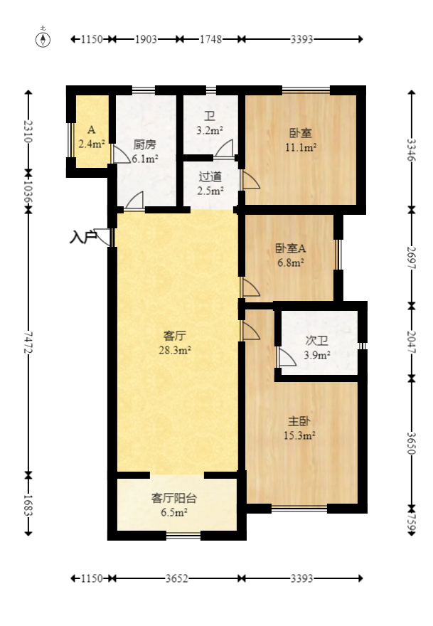 金科时代中心  3室2厅1卫    73.0万室内图1