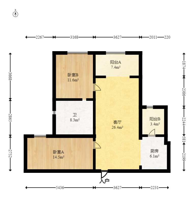 兰亭峰景  2室2厅1卫   89.90万室内图1