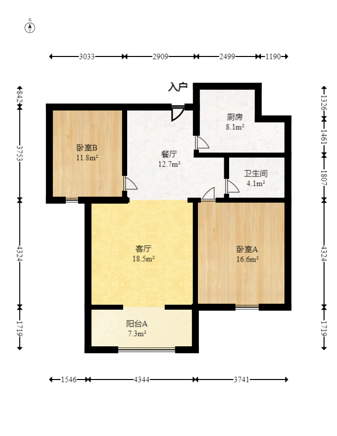 半山壹号  2室1厅1卫    95.99万室内图1