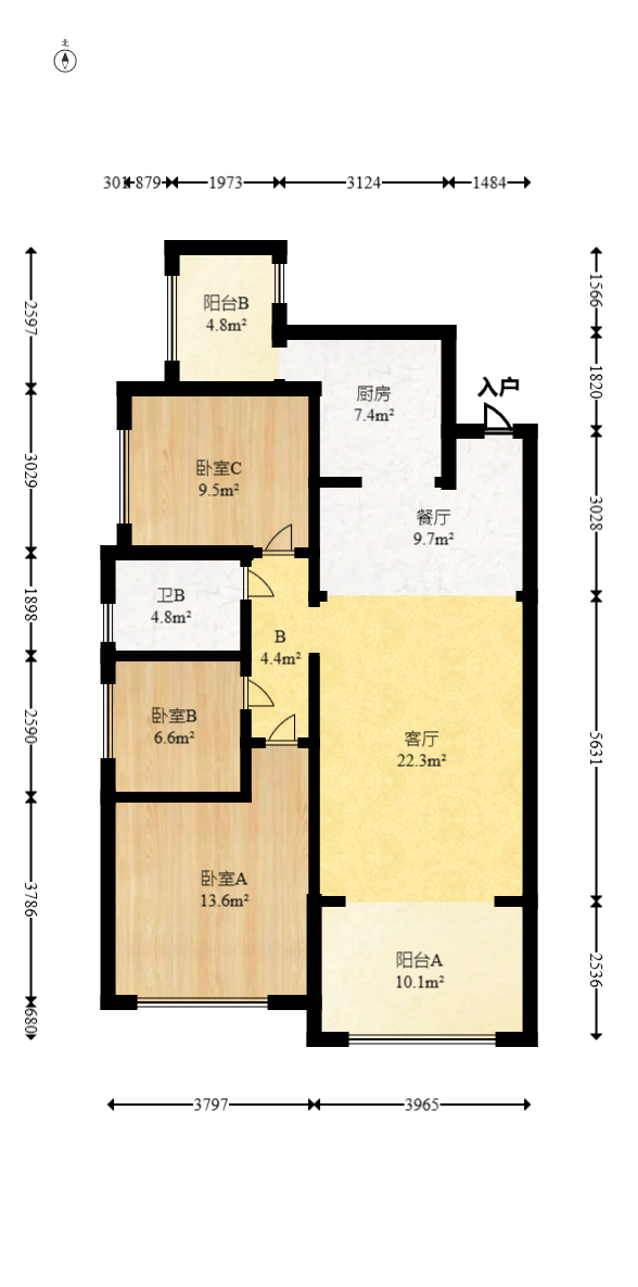 长房半岛蓝湾（观山月）  3室2厅1卫   85.00万室内图1