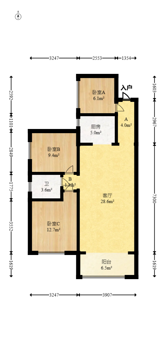 金谷豪庭  3室2厅1卫   68.00万室内图1