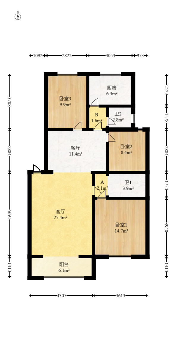 新桥小区  3室2厅2卫   58.00万室内图1