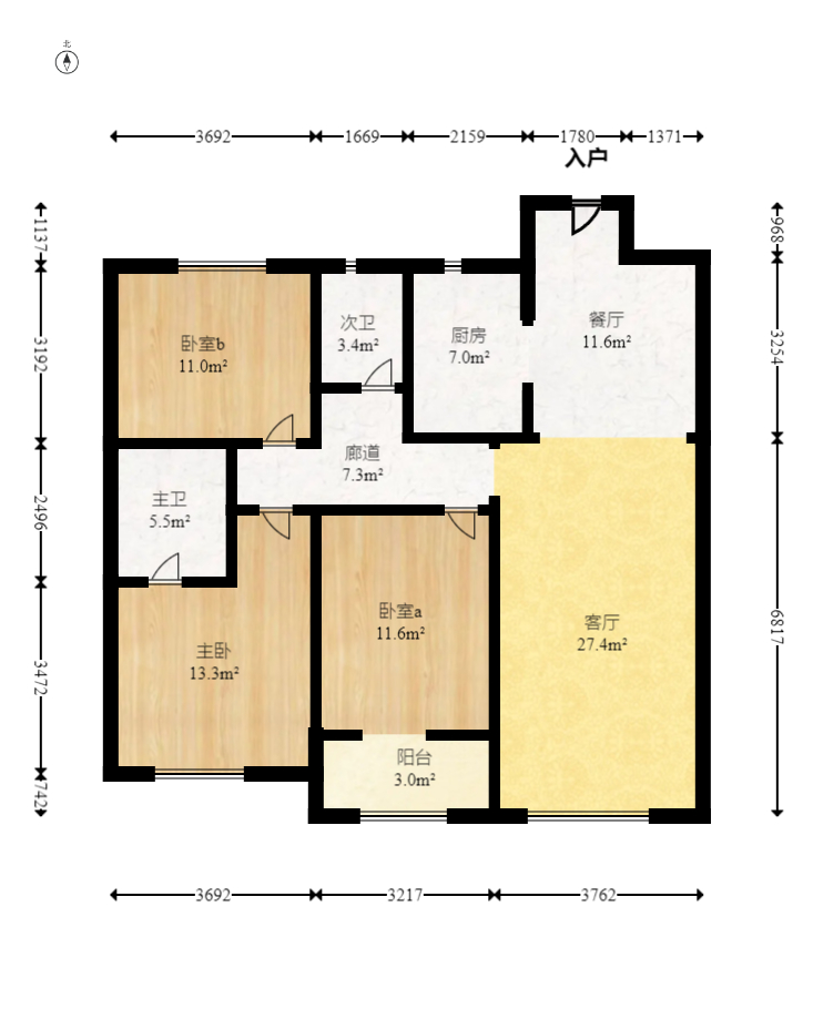 建发央著  3室2厅2卫   220.00万室内图1