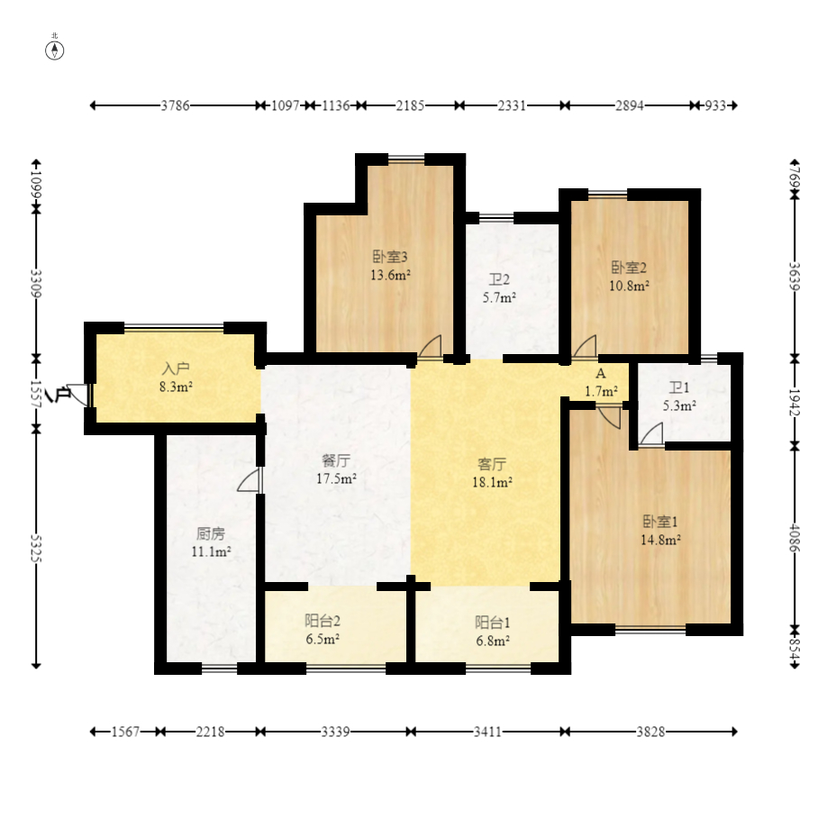 通用时代国际社区 3室2厅2卫 132.0万 通用时代国际社区 3室2厅2卫 132.0万户型图