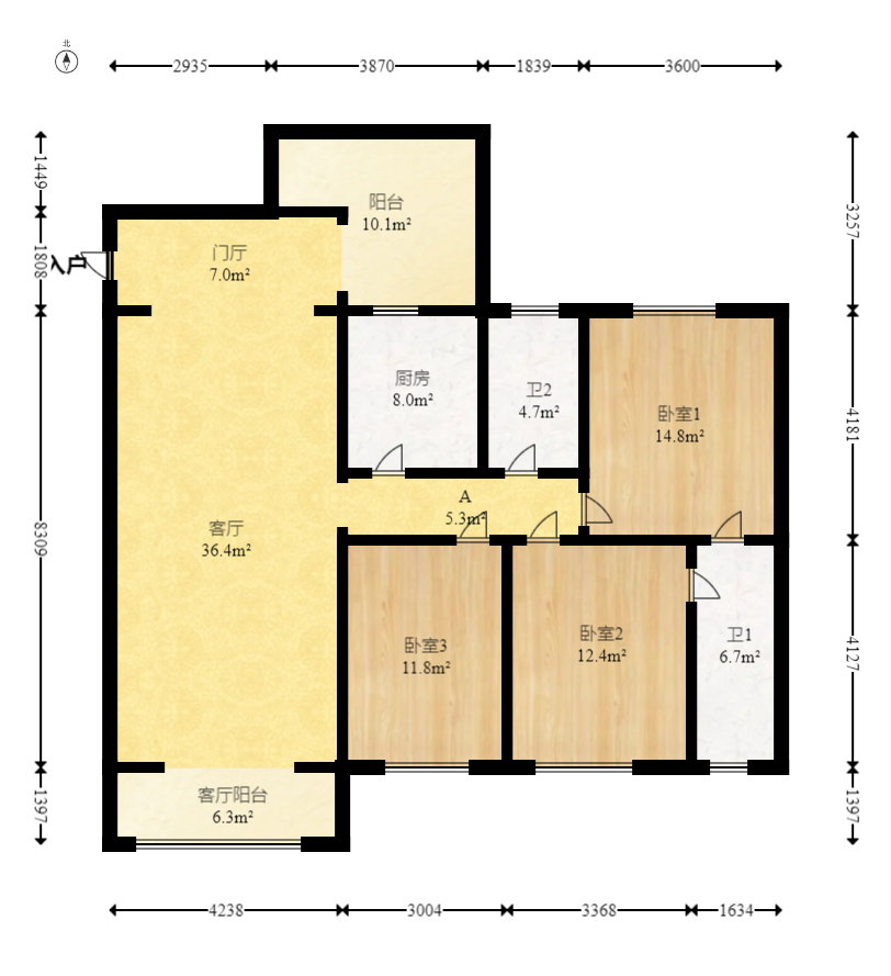 克拉美丽山庄(晟领国际) 3室2厅2卫 124.0万 克拉美丽山庄(晟领国际) 3室2厅2卫 124.0万户型图