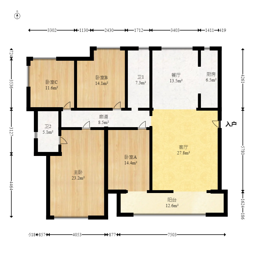 建投象山国际  4室2厅2卫   156.00万室内图1