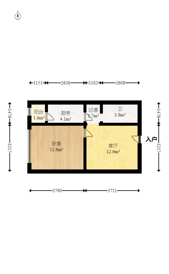 北辰三角洲E7区  1室1厅1卫   70.00万室内图1