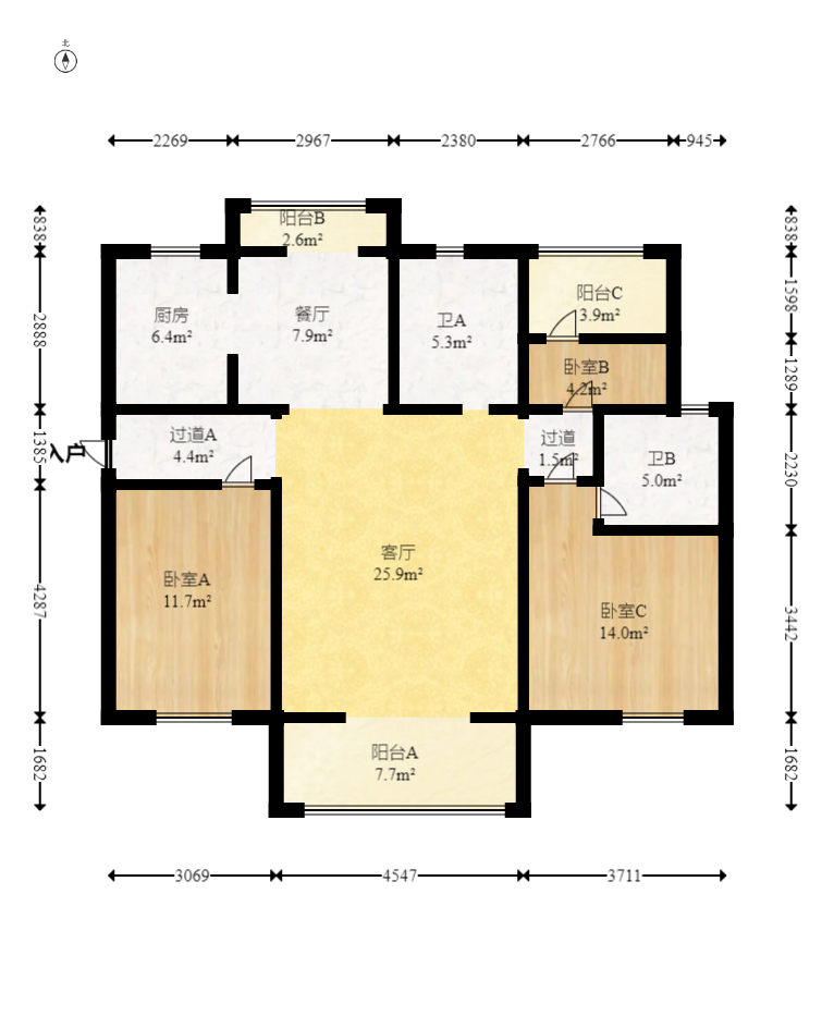 中建嘉和城  3室2厅2卫   100.00万室内图1