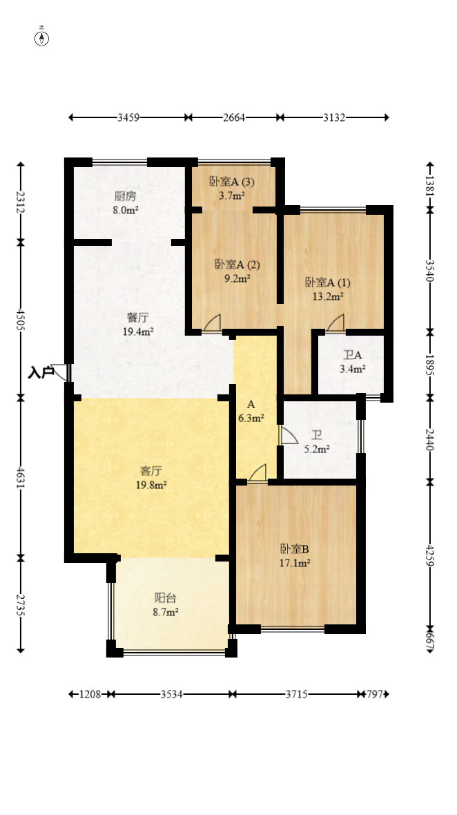 共和世家  4室2厅2卫   198.00万室内图1