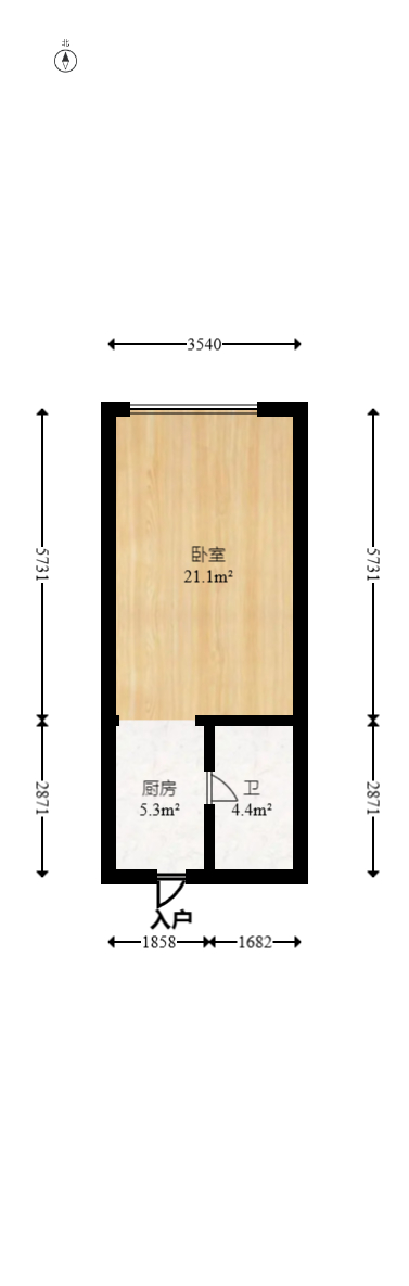 青年才郡（盈安大厦）  1室1厅1卫   32.00万室内图1