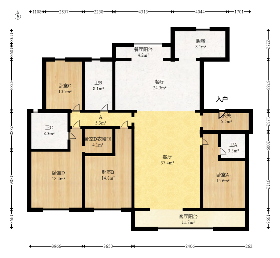 正荣滨江紫阙台  4室2厅3卫   390.00万室内图1