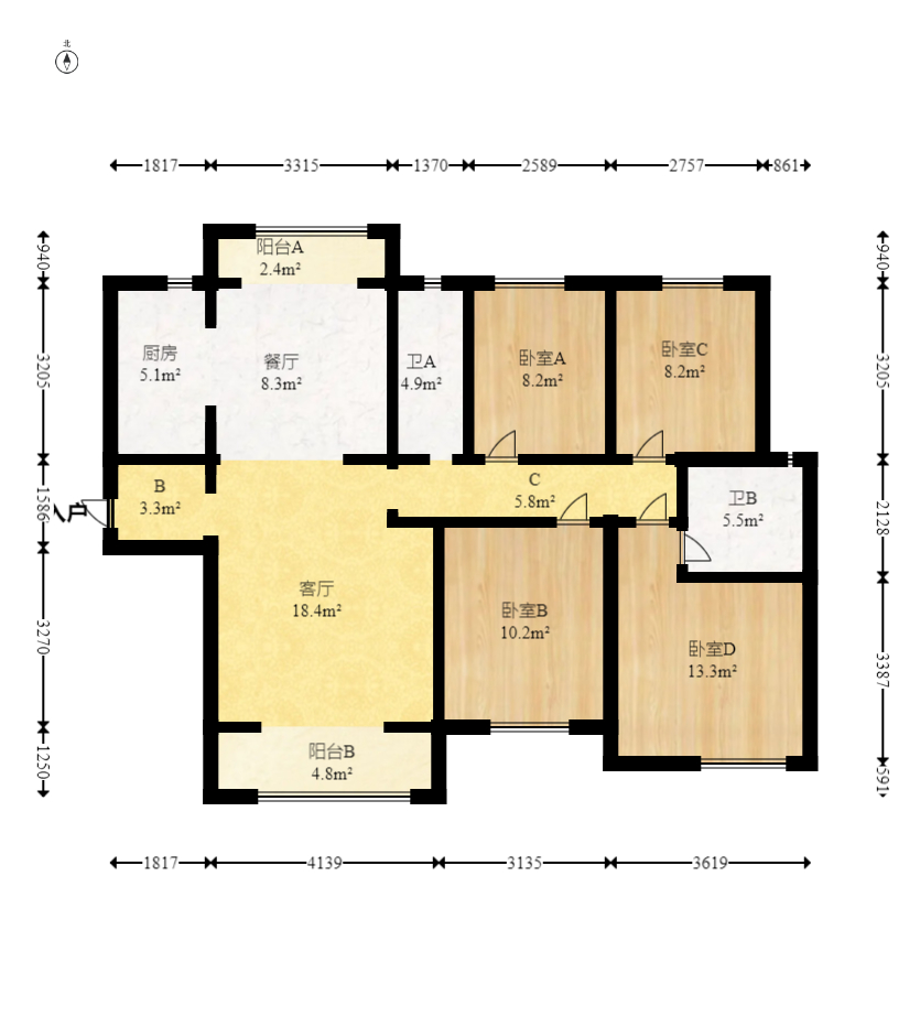 中建璟和城  4室2厅2卫   95.00万室内图1