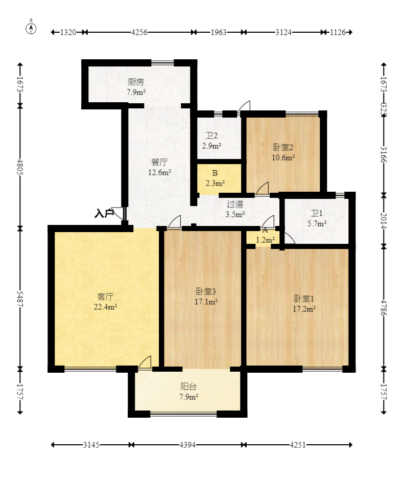 泊爱蓝湾  3室2厅2卫    132.0万室内图1