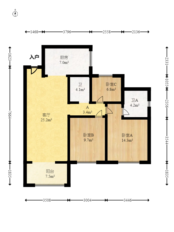 中建梅溪湖中心  3室2厅2卫   158.80万室内图1
