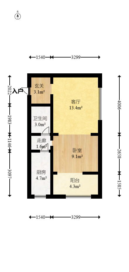 北辰中央公园B区  1室1厅1卫   36.00万室内图1