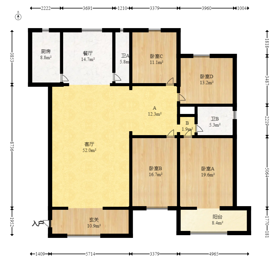 四方小区  4室2厅2卫    154.98万室内图1