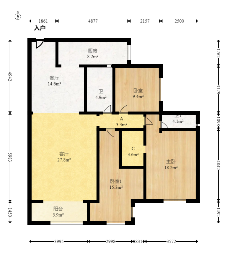 好望谷  3室2厅2卫   71.00万室内图1