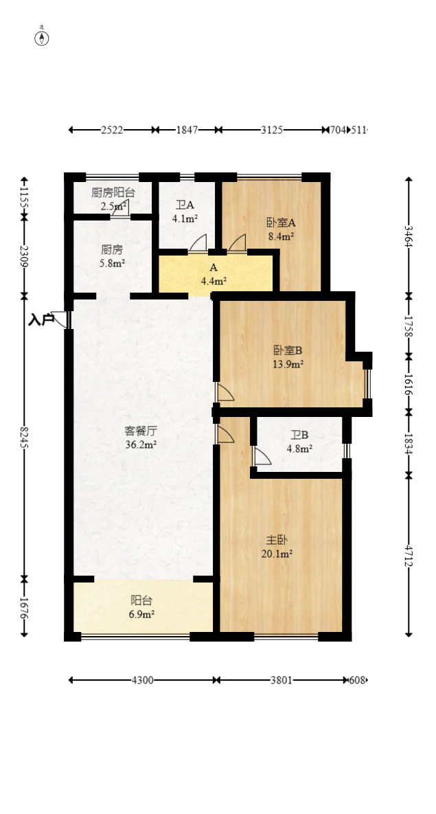 兰亭都荟（璟峰苑）  3室2厅1卫   170.00万室内图1