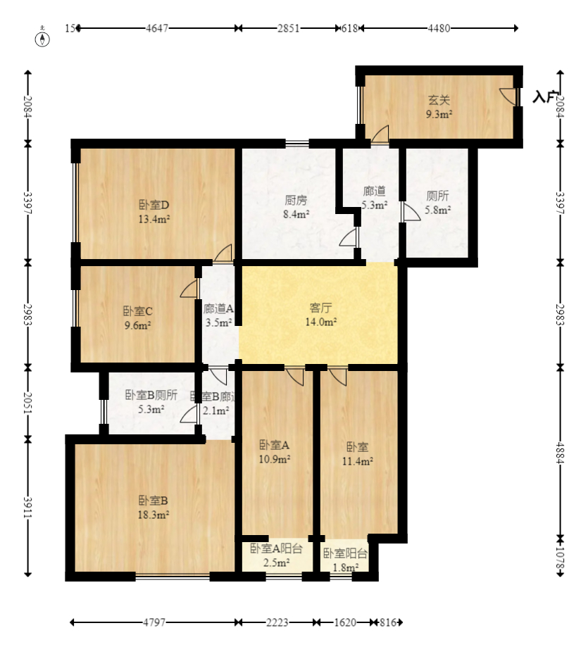 阳光100一期、四五期  3室2厅2卫    95.0万 阳光100一期、四五期  3室2厅2卫    95.0万户型图