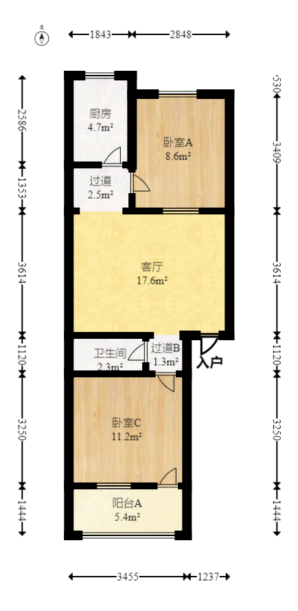 南湖路散盘  2室1厅1卫   40.00万室内图1