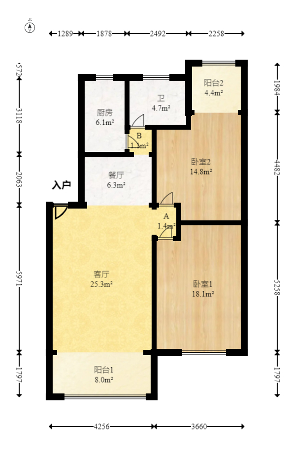翡翠林居  2室2厅1卫   75.00万室内图1