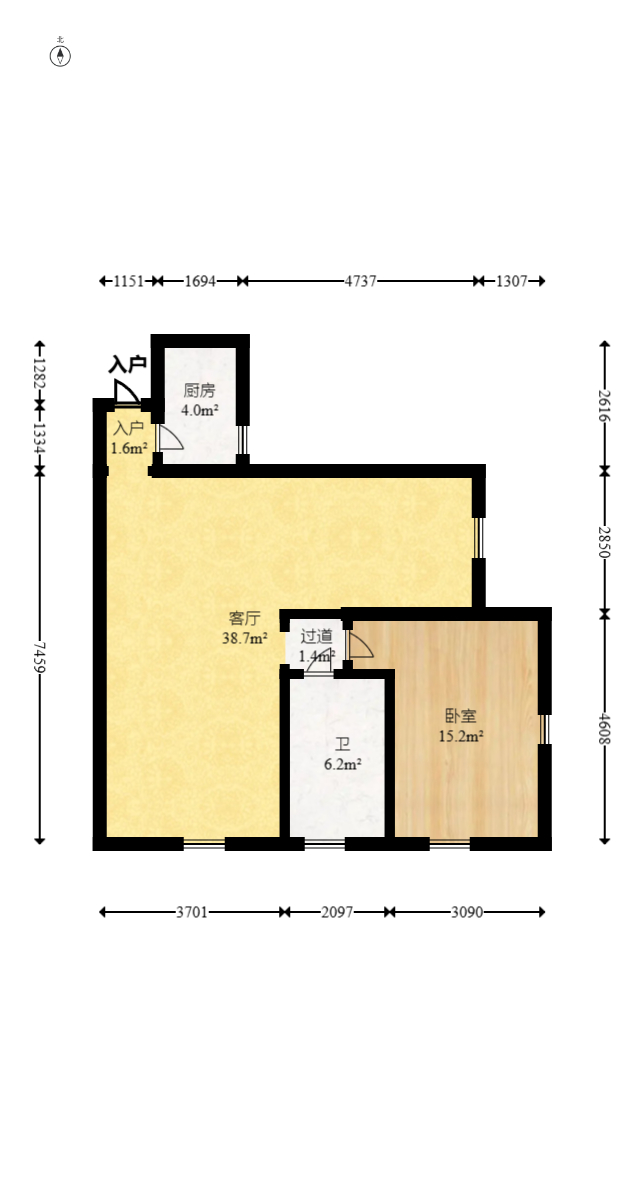 蝴蝶谷  3室2厅1卫   73.80万室内图1