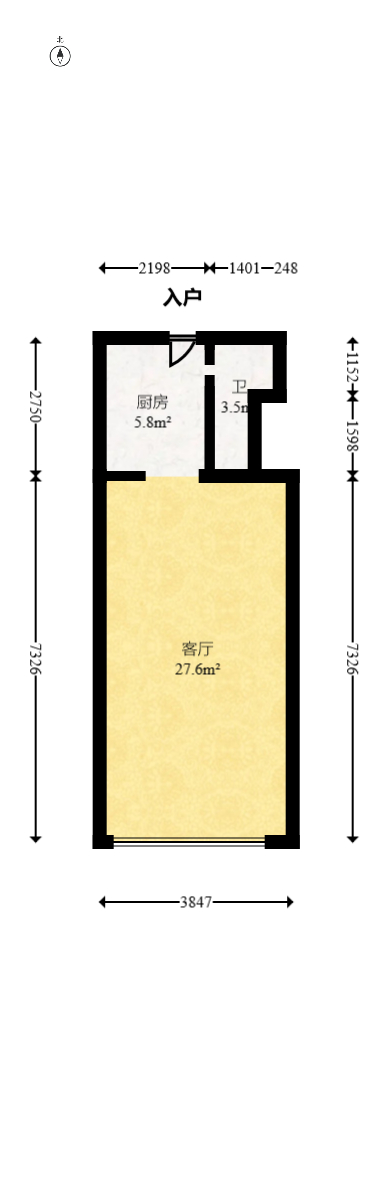 蚂蚁工房  1室1厅1卫   50.00万室内图1