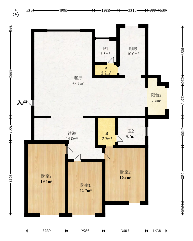 德政园  3室2厅2卫   118.80万室内图1