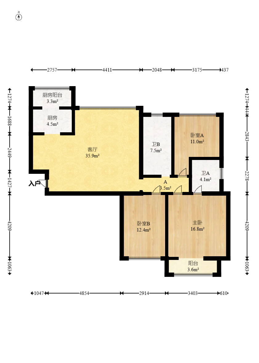 湘腾城市广场 3室2厅2卫 125.0万 湘腾城市广场 3室2厅2卫 125.0万户型图