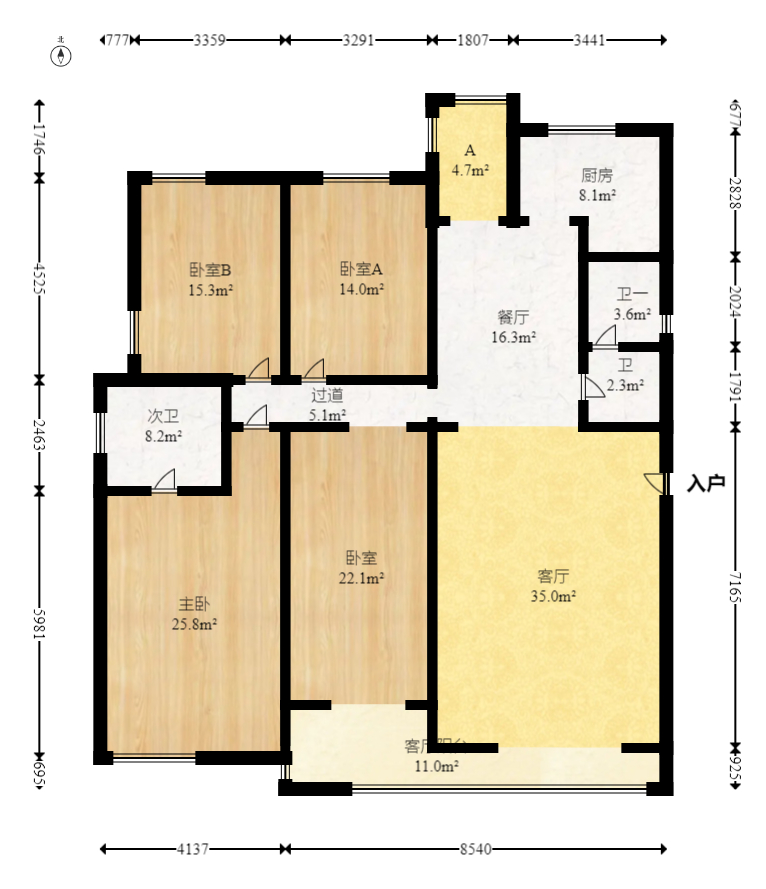 美林水郡  4室2厅1卫    150.0万室内图1
