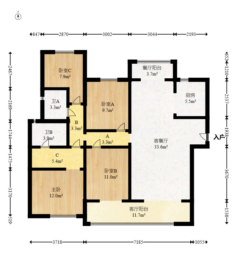 滨江府1913  4室2厅2卫   258.80万室内图1