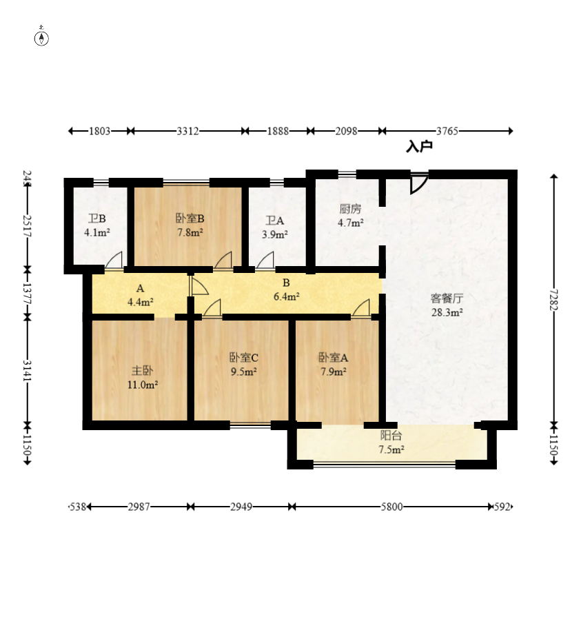 滨江府1913  3室1厅1卫   255.00万室内图1
