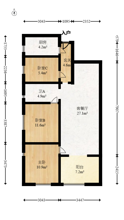 保利西海岸B区  3室2厅1卫   145.00万室内图1