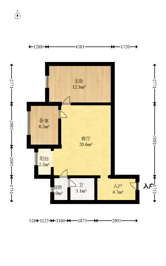 蝴蝶谷  2室1厅1卫   28.80万室内图1
