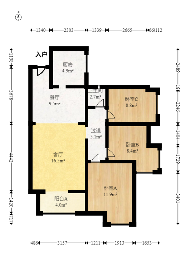 建发中央公园（建发美地）  3室2厅1卫   118.00万室内图1