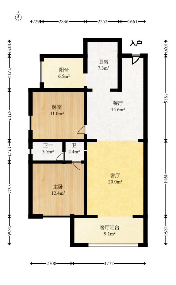 蝴蝶谷  2室2厅1卫   59.80万室内图1