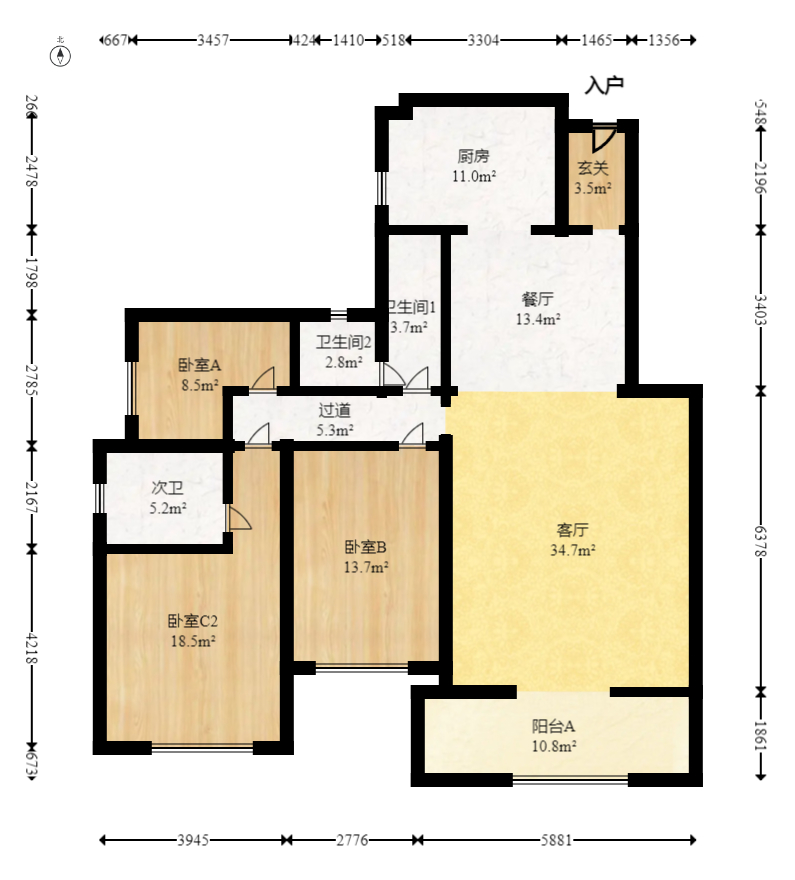 新星小区  3室2厅2卫   109.00万室内图1