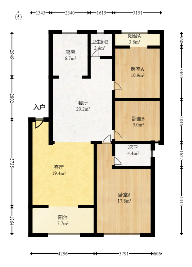 新星小区  3室2厅1卫   70.80万室内图1