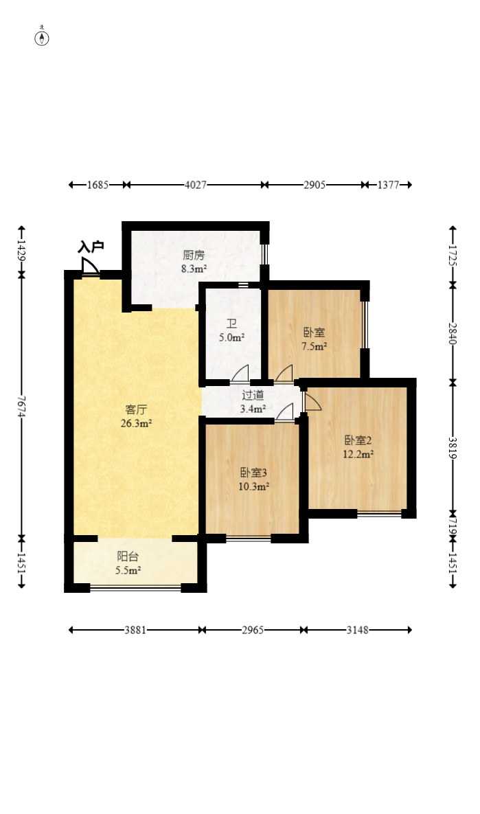长房云时代  3室2厅1卫    109.0万室内图1