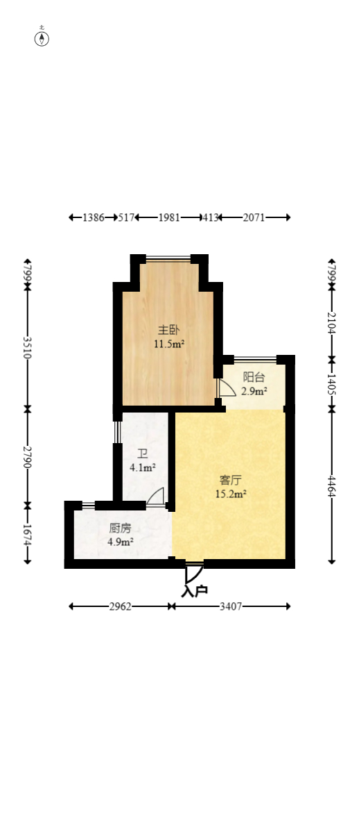 中天广场  1室1厅1卫   44.50万室内图1