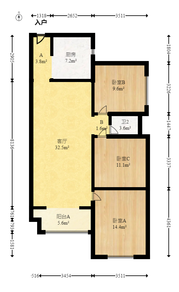 万科金域华府二期  3室2厅1卫    119.99万室内图1