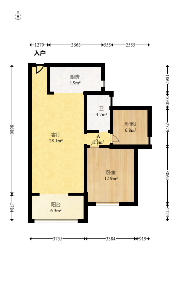 莱茵城 2室1厅1卫 60.0万 莱茵城 2室1厅1卫 60.0万户型图