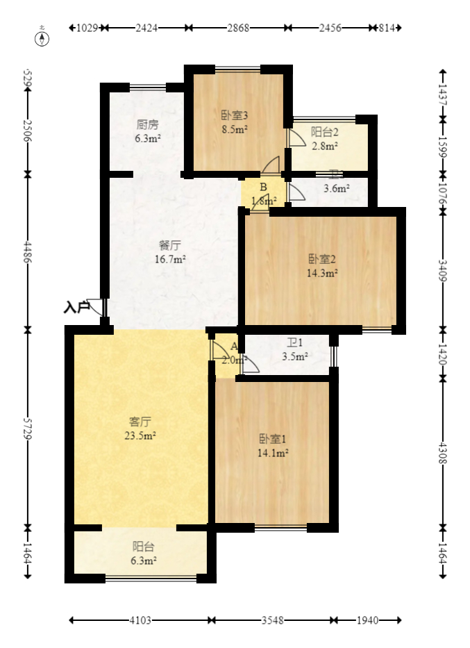 德馨园  3室2厅2卫   75.00万室内图1