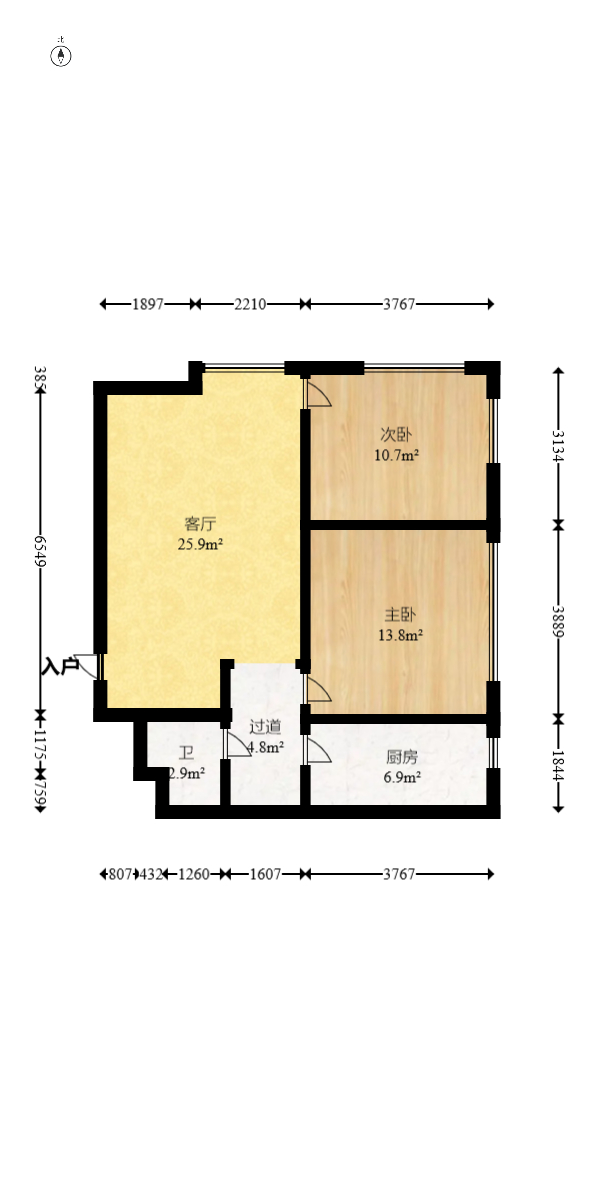北辰三角洲E4区  2室2厅1卫   105.00万室内图1