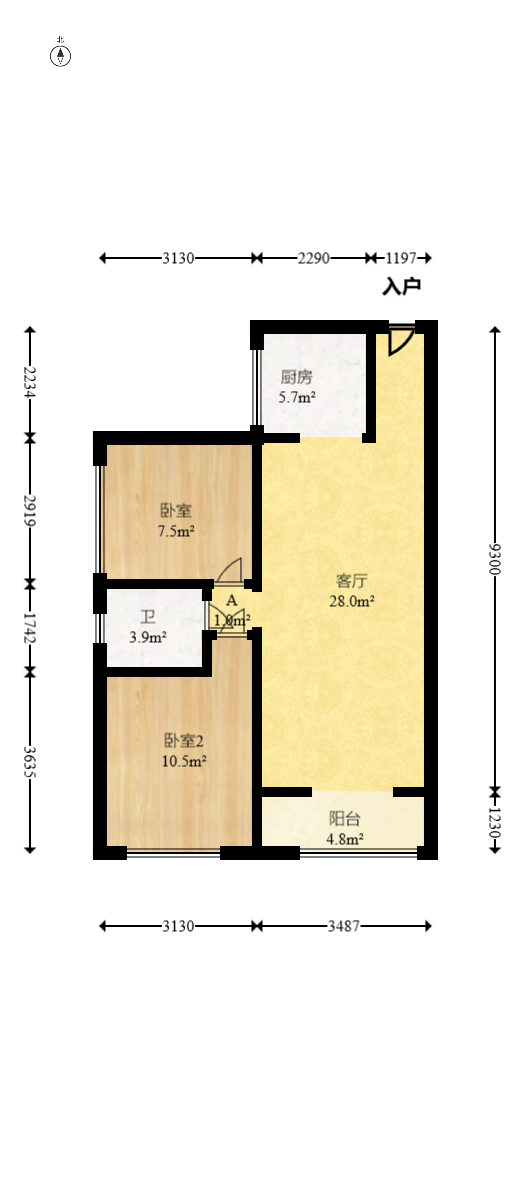 北京御园一二期（国泰嘉园）  2室2厅1卫   96.00万室内图1