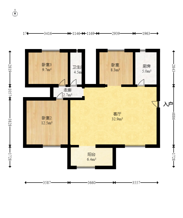 中国铁建国际城二期  3室2厅1卫   56.80万室内图1